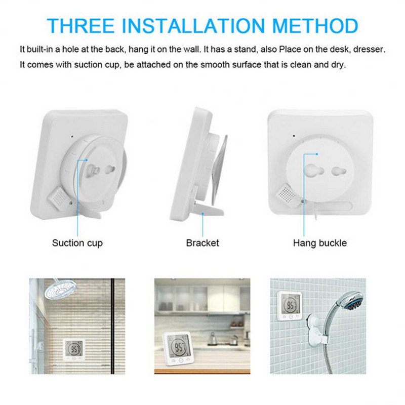 Aubessi temperatuuriniiskuse andur veekindel IP24 LCD ekraan nutikas duširuumi seinakell koos imikorgiga köögi-vannitoa jaoks