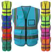 10 színű fényvisszaverő biztonsági biztonsági hálós mellény zsebekkel építőipari közlekedéshez Bányászat Kutatás Mentő Kerékpározás