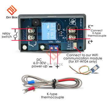 WIFI Τηλεχειριστήριο υψηλής θερμοκρασίας Ψηφιακός θερμοστάτης τύπου K Θερμοστοιχείο Ελεγκτής υψηλής θερμοκρασίας -99~999 Μοίρες XY-WT04