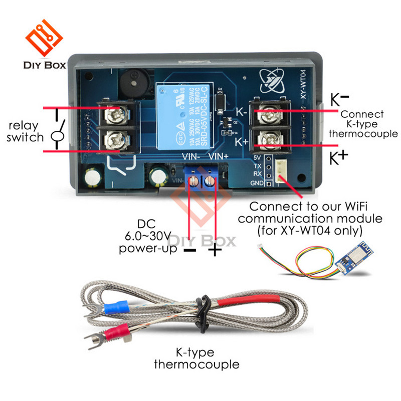 WIFI nuotolinis aukštos temperatūros skaitmeninis termostatas K tipo termoporos aukštos temperatūros valdiklis -99 ~ 999 laipsnių XY-WT04