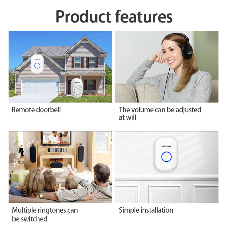 Pašspēka ūdensizturīgs bezvadu durvju zvana komplekts ar uztvērēju 433Mhz Home Welcome Smart Doorbell 58 Melodies Sound Home Door Zvani