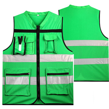 Πράσινο γιλέκο ασφαλείας Reflective Surveryor Mesh Γιλέκο ασφαλείας Μπουφάν υψηλής ορατότητας για εργασία
