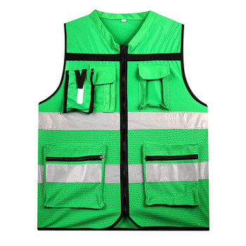 Зелена предпазна жилетка Светлоотразителна мрежеста защитна жилетка Яке с висока видимост Работно облекло