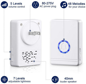 Έξυπνο ασύρματο ρυθμιζόμενο κουδούνι πόρτας με 48 τραγούδια αδιάβροχο τύπο αφής Welcome Doorbell 400 μέτρα Remote Receiver