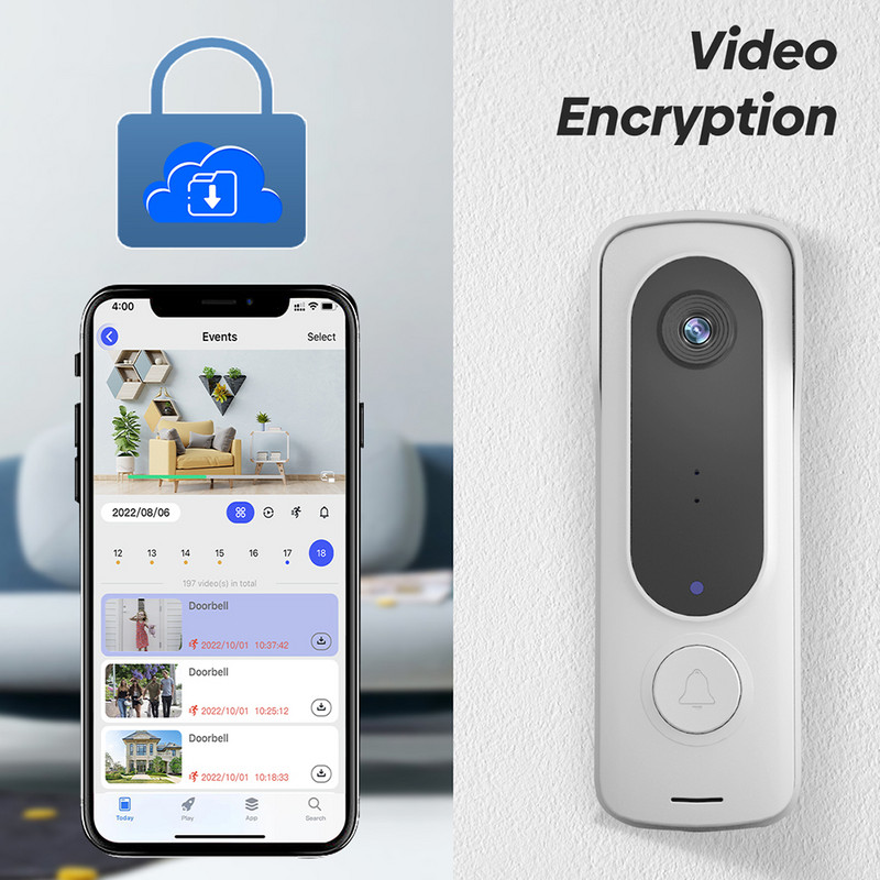 Sonerie video fără fir HD 1080P Stocare în cloud Interfon Wifi Sonerie cu vedere de noapte Sonerie audio cu 2 căi de securitate pentru biroul de acasă
