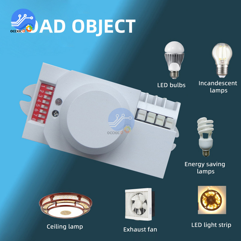 5,8 GHz-es mikrohullámú radar érzékelő kapcsoló AC85-250 V DIP kapcsoló/ gombos kapcsoló a beállításhoz