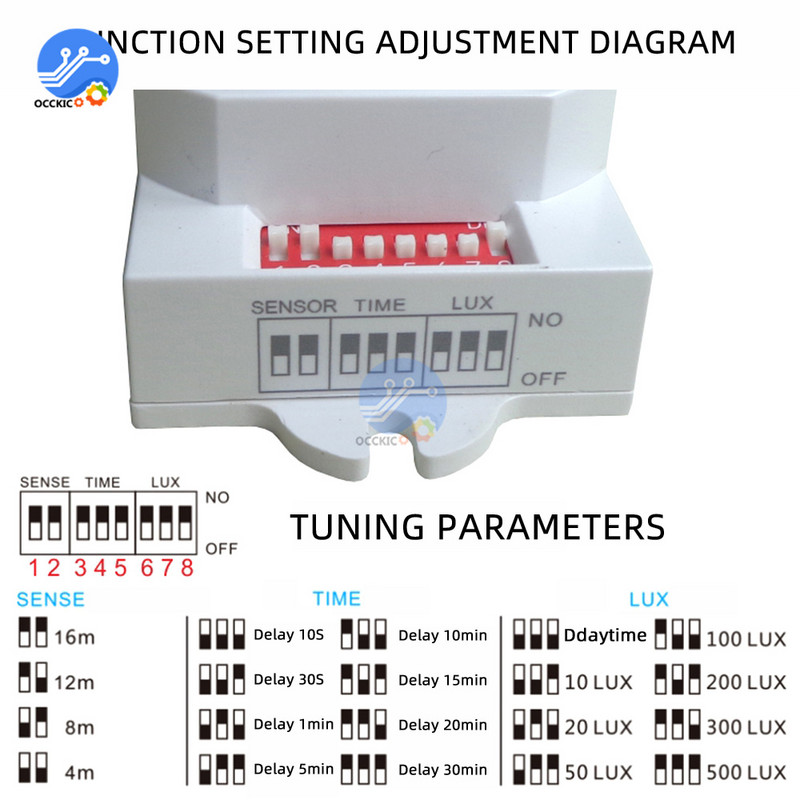 5,8 GHz-es mikrohullámú radar érzékelő kapcsoló AC85-250 V DIP kapcsoló/ gombos kapcsoló a beállításhoz