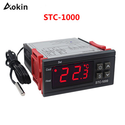 Digitális hőmérsékletszabályozó Fahrenheit Celsius-fokozatú termosztát NTC 2. érzékelővel, STC-1000 ITC-1000 relével a hűtőszekrényhez