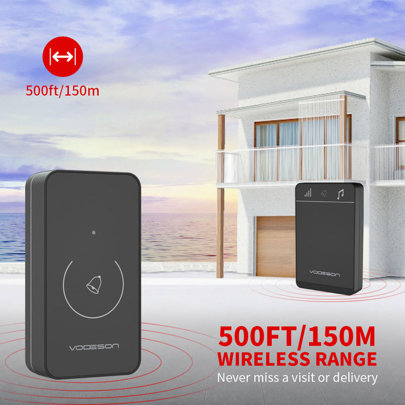 Sonerie pentru ușă, fără fir, impermeabilă, 38 prima muzică, reglabil, 110 db tactil, receptor de baterie AA, 150 m, sonerie inteligentă pentru apeluri de la distanță