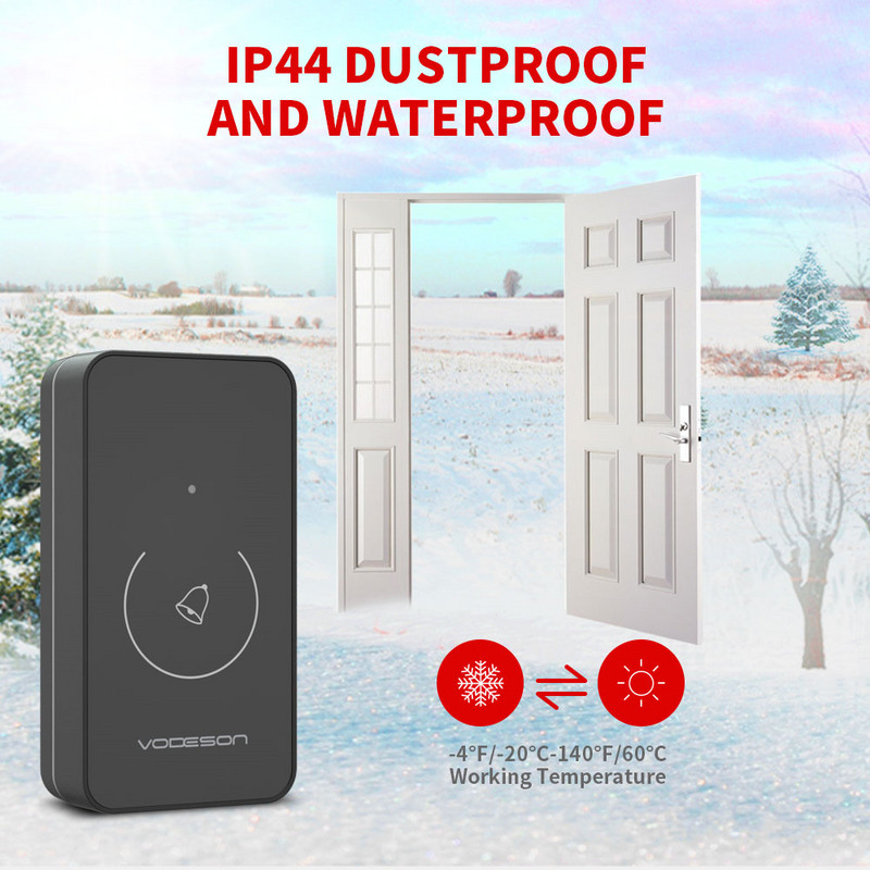 Sonerie pentru ușă, fără fir, impermeabilă, 38 prima muzică, reglabil, 110 db tactil, receptor de baterie AA, 150 m, sonerie inteligentă pentru apeluri de la distanță
