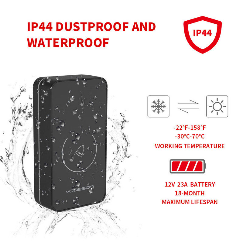 Sonerie pentru ușă, fără fir, impermeabilă, 38 prima muzică, reglabil, 110 db tactil, receptor de baterie AA, 150 m, sonerie inteligentă pentru apeluri de la distanță