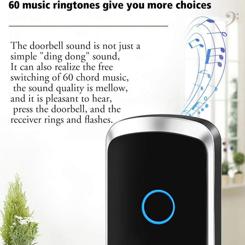 1 készlet, saját tápellátású vízálló vezeték nélküli ajtócsengő éjszakai lámpa otthoni vezeték nélküli ajtócsengő EU csatlakozó