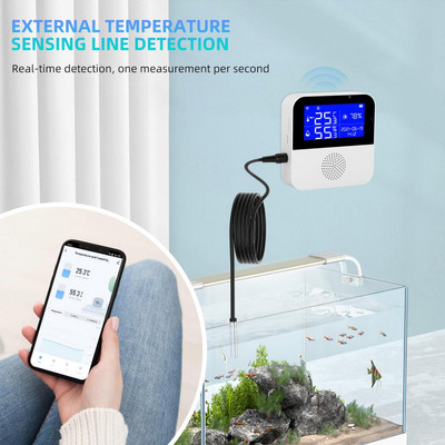 Tuya WiFi сензор за температура и влажност със сонда Измервателен контролер Измерване на вътрешен термометър Хигрометър Дистанционна аларма
