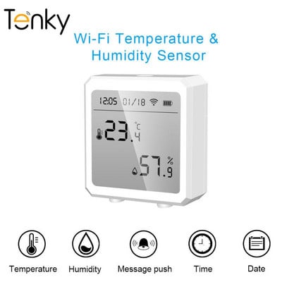 Tenky Smart WIFI Senzor de temperatură și umiditate Higrometru de interior Termometru TUYA Smart Home Lucrează cu Alexa Google Assistant