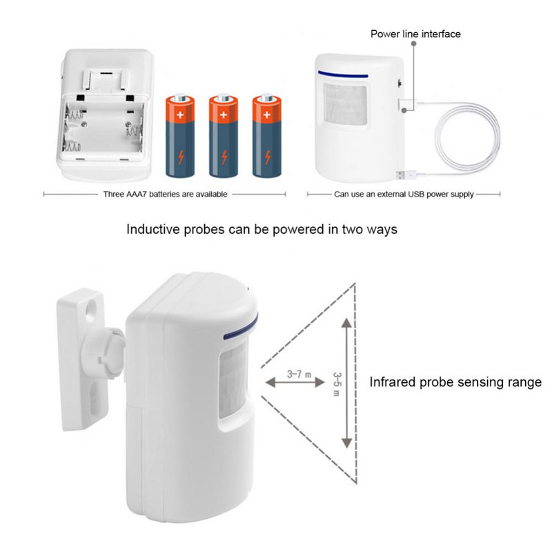 Tenky bezvadu Huamn korpusa sensors augstas precizitātes skaļruņi digitālais durvju zvans ar 1 raidītāju, inteliģenti infrasarkano staru trauksmes detektori