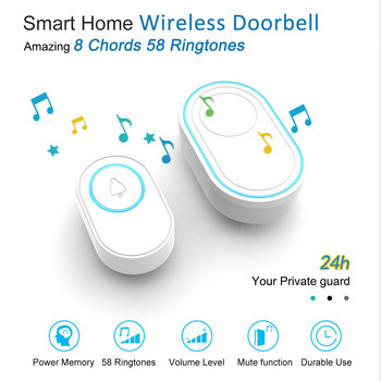 Tuya Wifi Έξυπνο κουδούνι πόρτας Ασύρματο σύστημα συναγερμού ασφαλείας 433mhz EU US UK 58 Sounds Welcome Doorbell Anti-theft