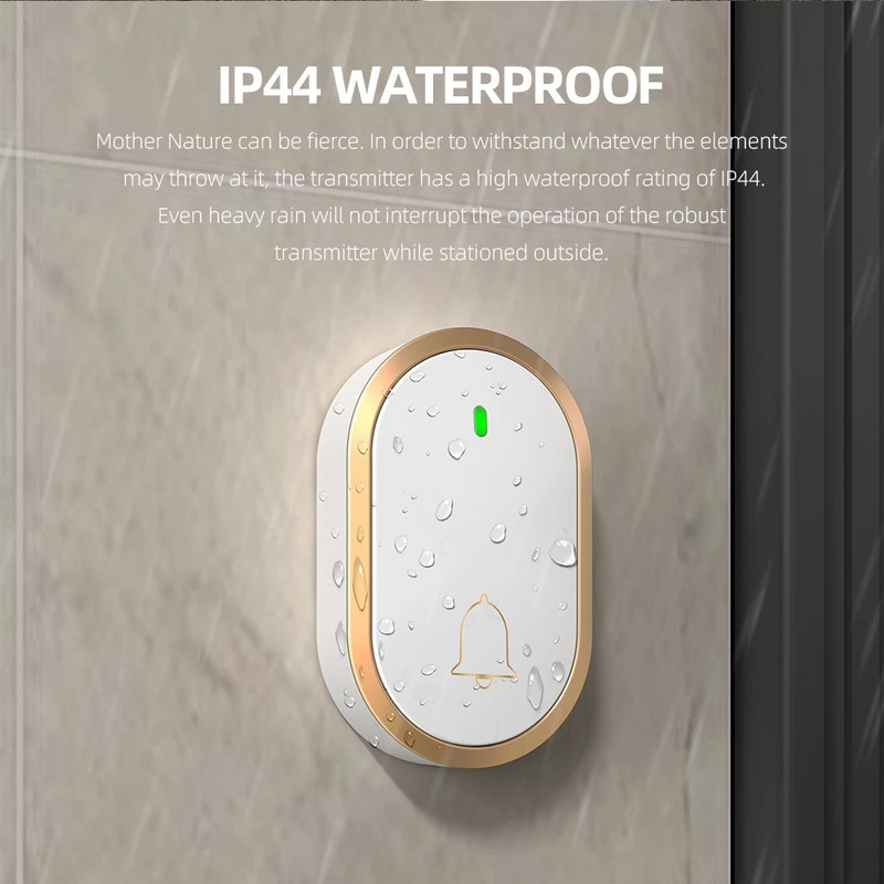 Bezvadu ūdensnecaurlaidīgs durvju zvans 300 m diapazonā ASV ES UK AU kontaktdakša mājas inteliģentais durvju zvana zvans