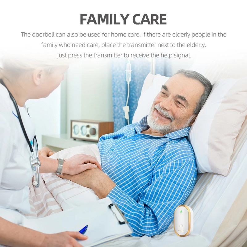 Bezvadu ūdensnecaurlaidīgs durvju zvans 300 m diapazonā ASV ES UK AU kontaktdakša mājas inteliģentais durvju zvana zvans