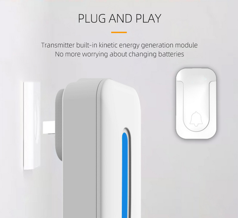 Wolf-Guard 433MHz Sonerie fără fir autoalimentată Moda 35 Muzică Sonerie pentru uşă cu conectare fără fir Fără baterie Mute /90dB /100dB /110dB