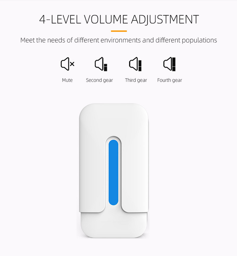 Wolf-Guard 433MHz Sonerie fără fir autoalimentată Moda 35 Muzică Sonerie pentru uşă cu conectare fără fir Fără baterie Mute /90dB /100dB /110dB