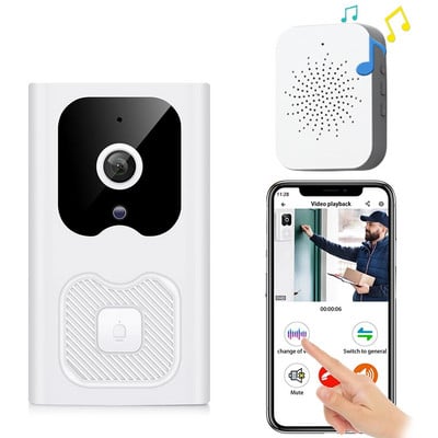 Videó csengő Intelligens vezeték nélküli WiFi biztonsági ajtócsengő vizuális felvétel otthoni monitor Éjjellátó kaputelefon kaputelefon USB
