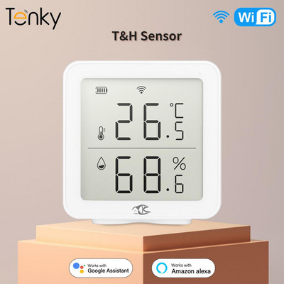 Tenky Wifi Сензор за температура и влажност Регулируеми множество температурни режими Детектор за времето Работи с Alexa/Google Assistant
