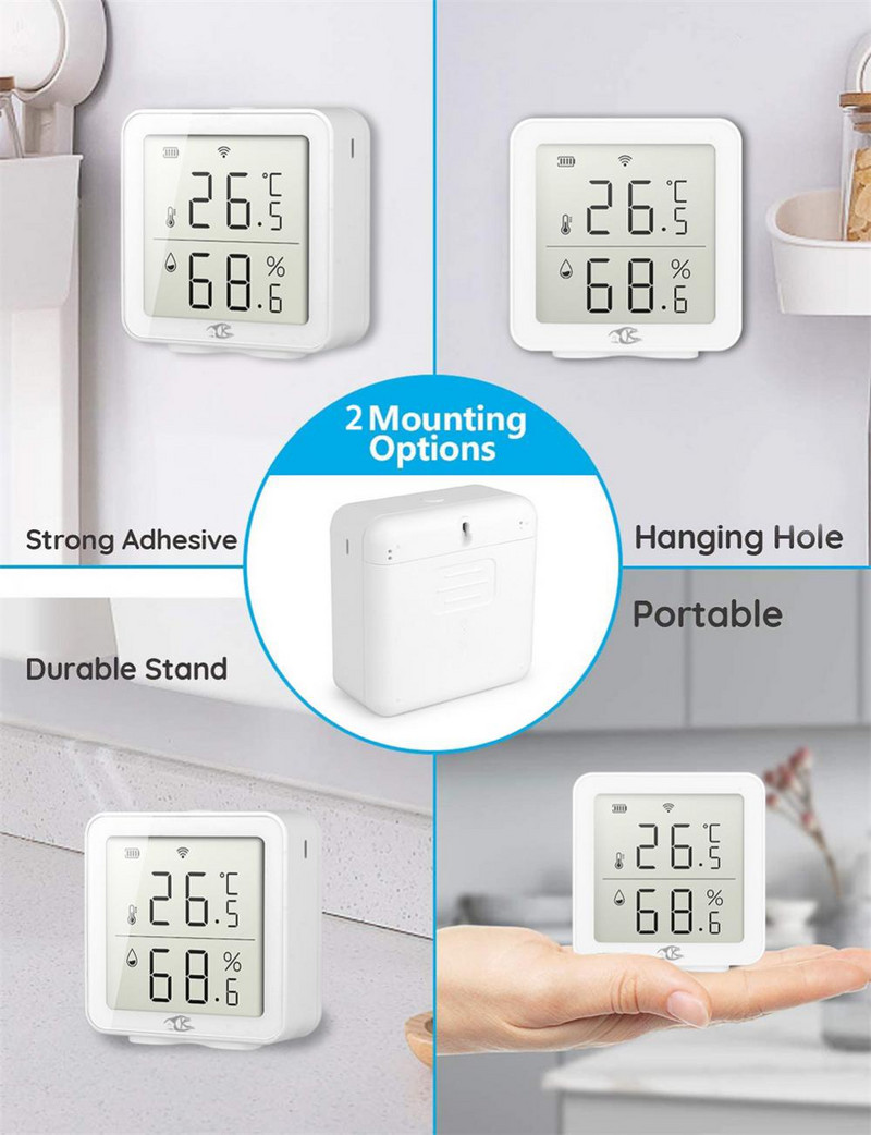 Tenky Wifi Θερμοκρασία & Υγρασία Αισθητήρας Ρυθμιζόμενος πολλαπλές λειτουργίες θερμοκρασίας Ανιχνευτής καιρού Λειτουργεί με Alexa/Google Assistant