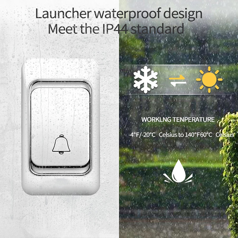 Sonerie fără fir, rezistentă la apă, alimentată cu baterie, Smart Digital Home Office Hotel alimentată cu baterie, rază de acțiune de 300 m, 4 niveluri