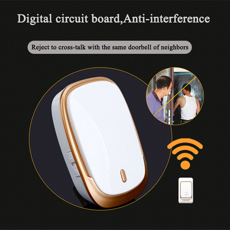 Sonerie fără fir, rezistentă la apă, alimentată cu baterie, Smart Digital Home Office Hotel alimentată cu baterie, rază de acțiune de 300 m, 4 niveluri