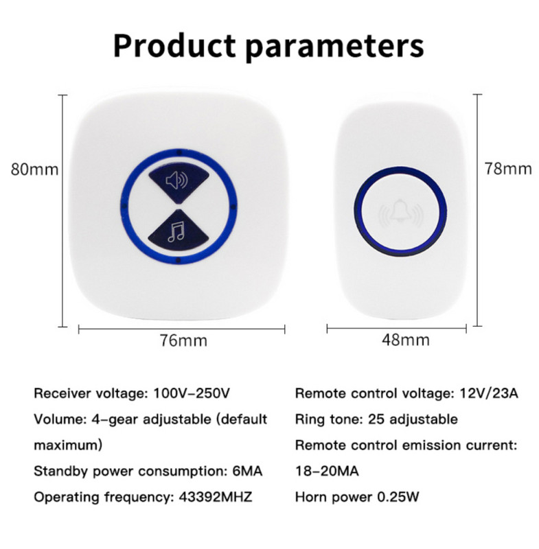 CORUI Smart Home hordozható ajtócsengő biztonsági védelem távoli intelligens elektronikus EU/UK ajtócsengő 433MHZ vezeték nélküli ajtócsengő