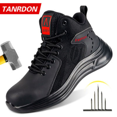 Men`s safety shoes lightweight puncture-proof comfortable work shoes boots outdoor breathable steel toe caps anti-smashing