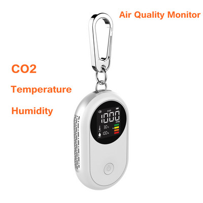 3 vienā gaisa kvalitātes monitors Mini CO2 mērītāja temperatūras mitruma sensors pārnēsājams detektors ar uzlādējamu LCD displeju