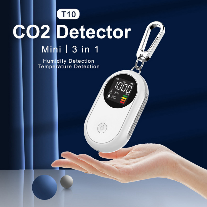 3 vienā gaisa kvalitātes monitors Mini CO2 mērītāja temperatūras mitruma sensors pārnēsājams detektors ar uzlādējamu LCD displeju
