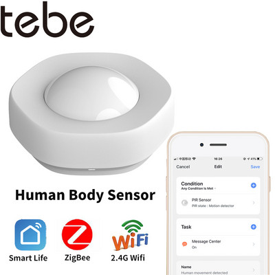 Tebe WiFi/Zigbee Αισθητήρας ανθρώπινου σώματος Έξυπνος ανιχνευτής κίνησης υπερύθρων υπερύθρων Συναγερμός ασφαλείας συμβατός με την εφαρμογή Tuya Smart Life