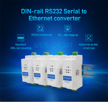 USR-DR301 DIN-шина RS232 сериен към Ethernet конвертор Малък размер RS232 Ethernet сериен сървър на устройства поддържа Websocket