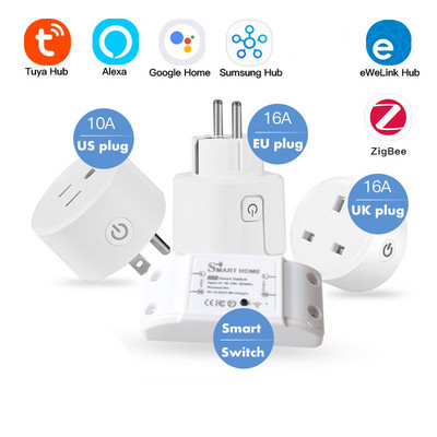 ZigBee Tuya 16A Smart US EU UK Socket Smart Switch Work Alexa Google Home Samsung Philips eWeLink Hub For Home and APP Control
