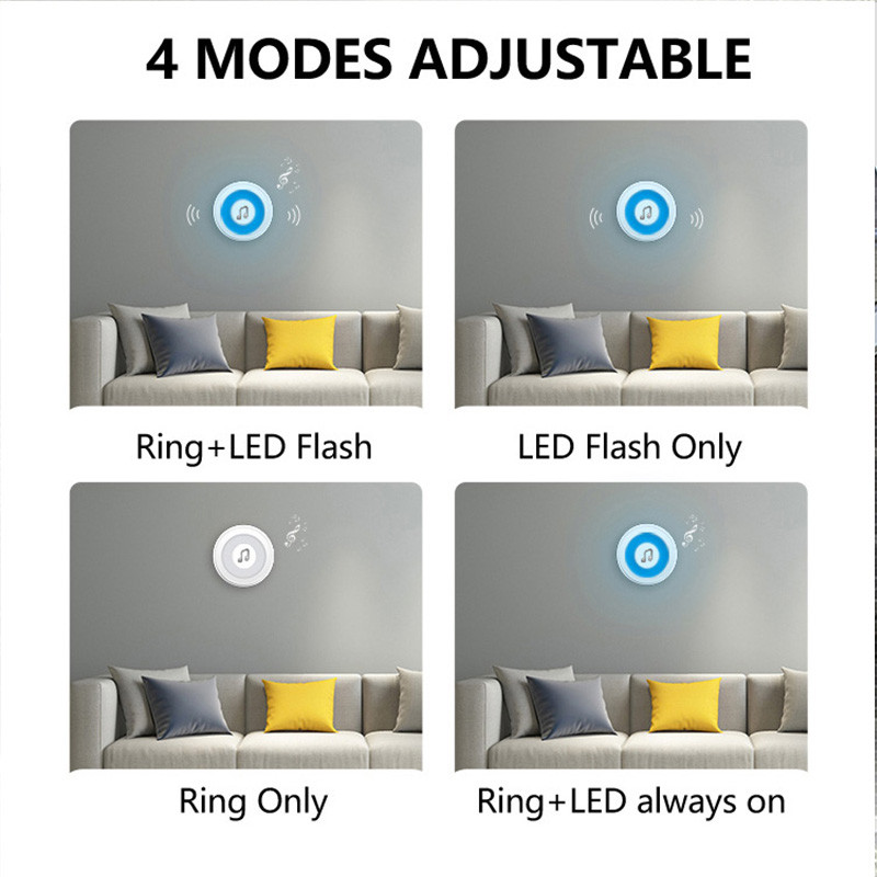 Aukštos klasės IP65 jutiklinis mygtukas belaidis durų skambutis 200 M tolimojo atstumo baterijomis veikiantis naminių šunų garso durų skambutis su kištukiniu varpeliu