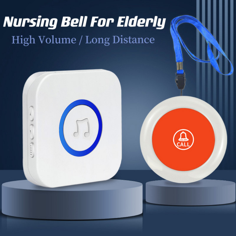 CE nuotolinio valdymo pultelis pagyvenusiems žmonėms belaidžiai slaugyti durų skambučio rinkiniai, atsparūs vandeniui pagyvenusiems vaikams, priežiūros varpeliams, apsaugantiems