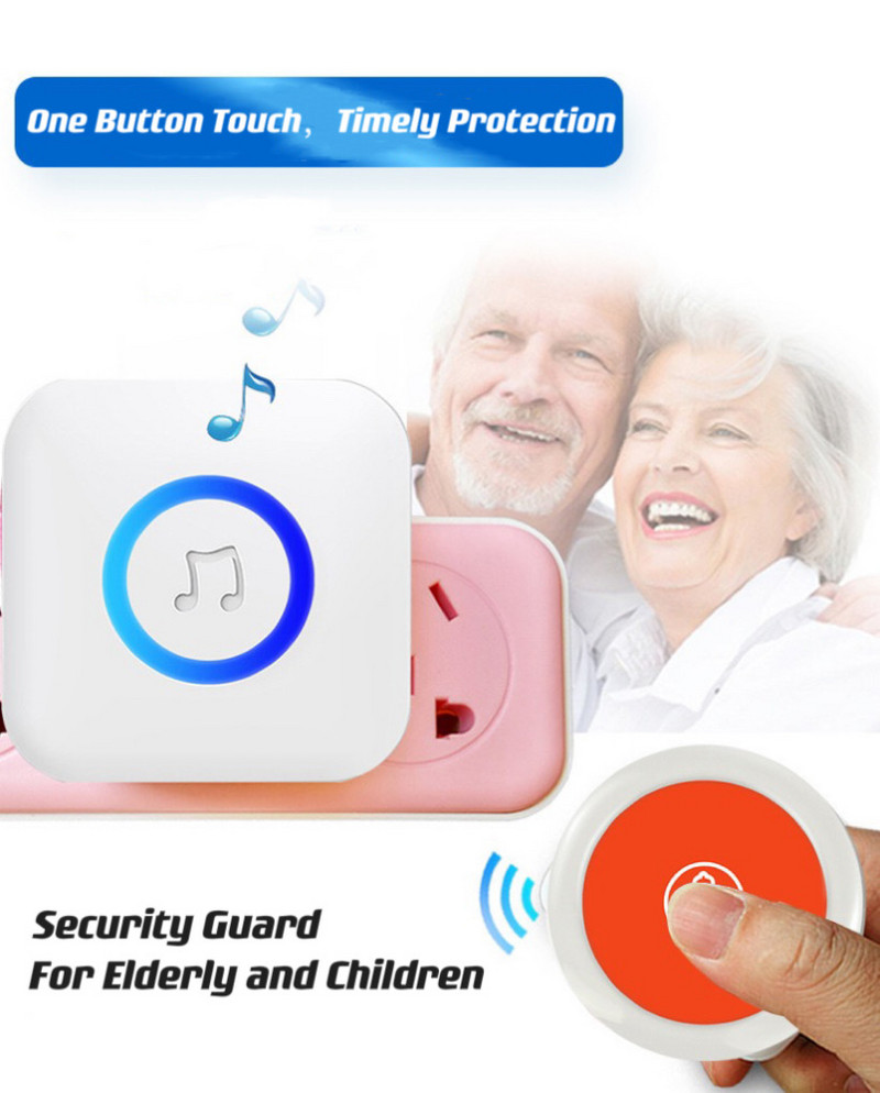 CE nuotolinio valdymo pultelis pagyvenusiems žmonėms belaidžiai slaugyti durų skambučio rinkiniai, atsparūs vandeniui pagyvenusiems vaikams, priežiūros varpeliams, apsaugantiems