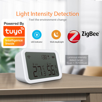 Zigbee Температура Влажност amd Сензор за светлина три в една функция Поддържа Alexa Google работи с Tuya Zigbee Hub Smart Life
