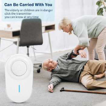 RISE-Wireless Call Doorbell Home Напомняне за повикване на възрастни хора Водоустойчив звънец 100M обхват Спешно повикване Безопасна аларма Комплект EU Plug