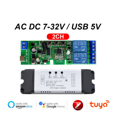 Zigbee relejni prekidač 7-32V 85-250V Modul prekidača Tuya Smart Life App Control radi s Alexa Google Smartthings Ewelink Hub
