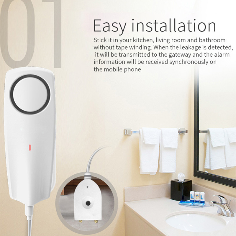 Tuya WiFi vízszivárgás érzékelő szivárgásérzékelő beépített újratölthető akkumulátor riasztó 80 dB hang távoli alkalmazás távfelügyelet otthoni használatra
