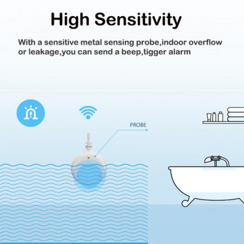Υπενθύμιση εφαρμογής Push Αισθητήρας διαρροής νερού Wifi Αισθητήρας πλημμύρας αδιάβροχος συναγερμός χαμηλής ισχύος νερού Tuya Smart Life