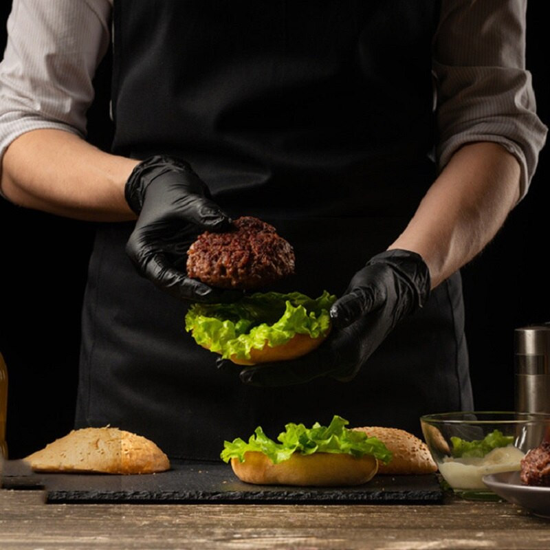 Nitriilkindad mustad 20 tk toidukvaliteediga veekindel pulber, lateksivaba ühekordselt kasutatavad kindad mittesteriilsed nitriilist eksamikindad