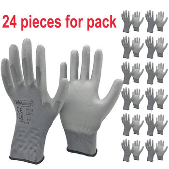 24Pieces/12 Pairs Safety Working Gloves Black Pu Nylon Cotton Glove Industrial Protective Work Gloves NMSafety Μάρκα Προμηθευτής