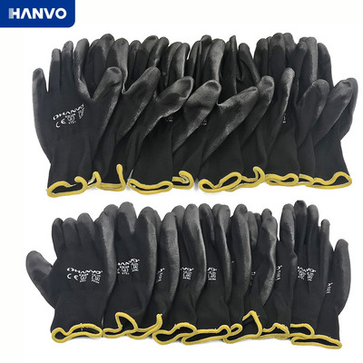 10 ζεύγη PU νιτριλίου ασφαλείας επίστρωση νάιλον βαμβακερά γάντια εργασίας Γάντια με επικάλυψη παλάμης Τα μηχανικά γάντια εργασίας έχουν CE EN388