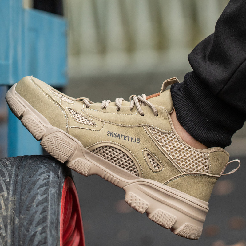 Baskets de travail respirantes en acier pour hommes, chaussures Parker, bottes de sécurité, perforation