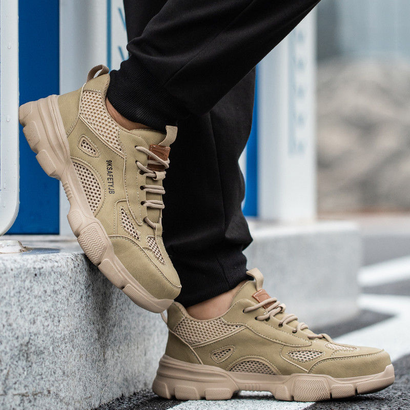 Baskets de travail respirantes en acier pour hommes, chaussures Parker, bottes de sécurité, perforation