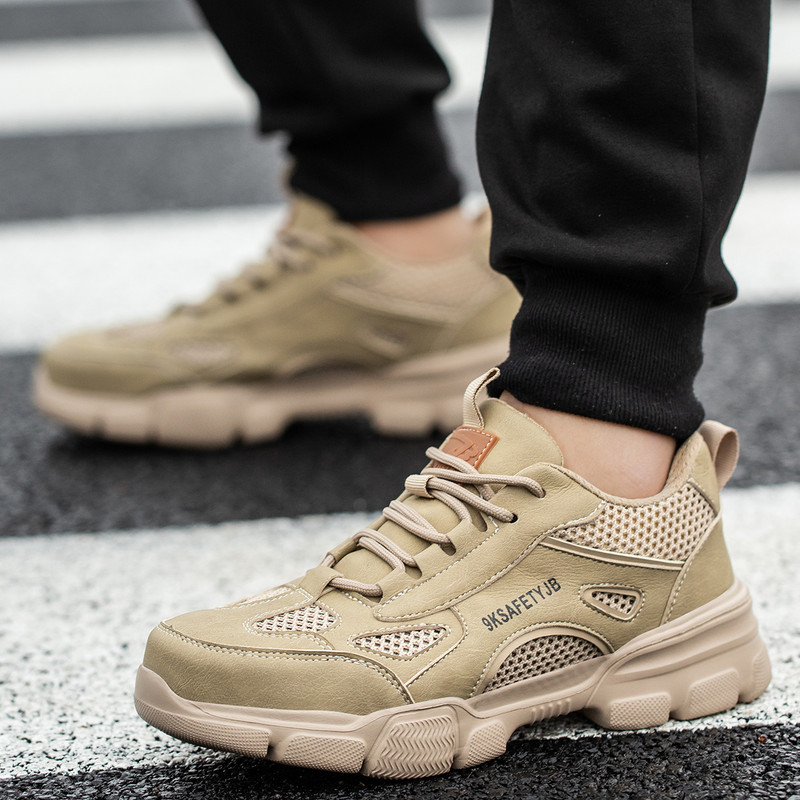 Baskets de travail respirantes en acier pour hommes, chaussures Parker, bottes de sécurité, perforation